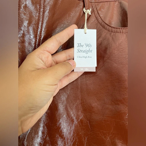 Abercrombie & Fitch The 90s Straight Ultra High Rise Faux Leather Pants Brown - Picture 2 of 12